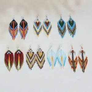 Wholesale Bohemian Long Tassel Earrings Handmade Beaded Women's Party Jewelry Geometric Shape Ethnic Style Triangle And Ring Craft