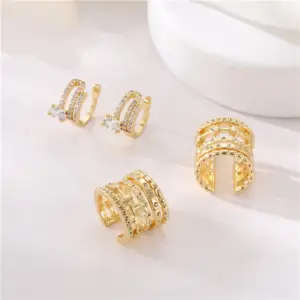 Wholesale Irregular Pattern Women's Ring With Bezel Setting, Electroplated Copper, 14K Real Gold Plated, Featuring Zircon Inlay