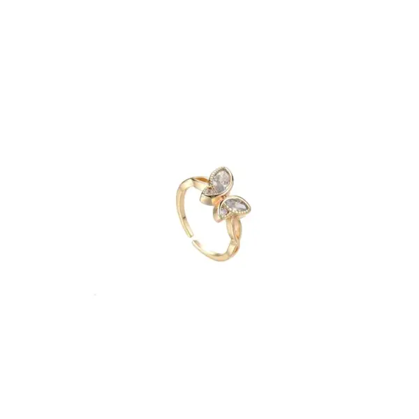 Wholesale Butterfly Ring For Women In Copper With 14K Real Gold Electroplated Finish Featuring Zircon Inlay