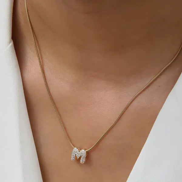 Wholesale Hot Sale 18K Brass 26 English Small Letters Pendant Stainless Steel Snake Chain Necklace For Women