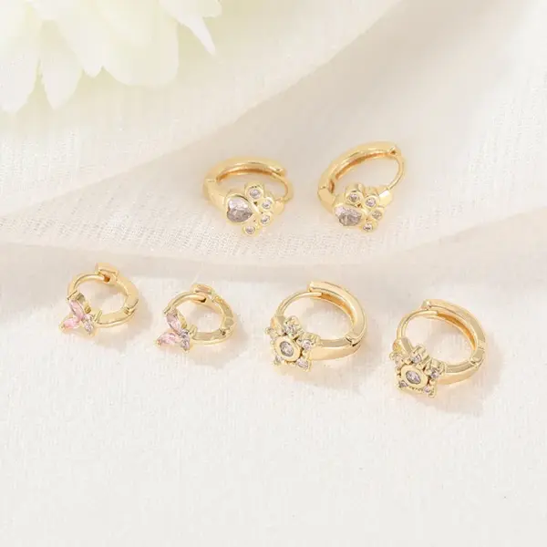 Wholesale Women’s Copper Earrings With Electroplated Gold Finish And Zircon Inlay, Featuring Secure Copper Ear Pins