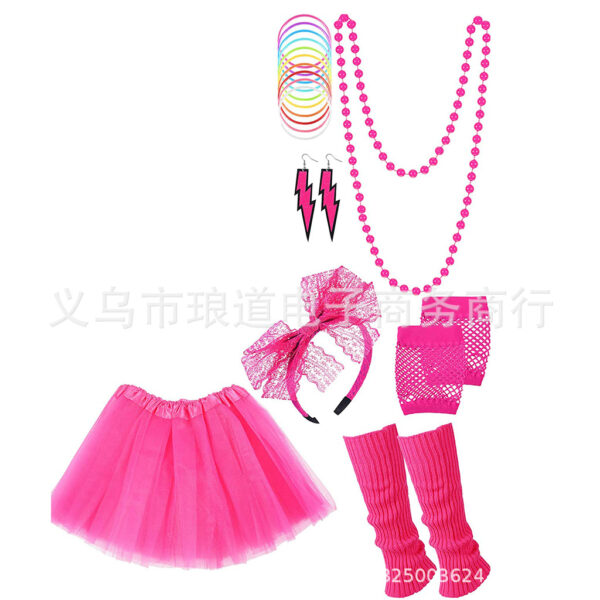 Wholesale  Neon Theme Prom Party Accessories Necklace Bow Lace Headband Lightning Earrings Mesh Dress Set