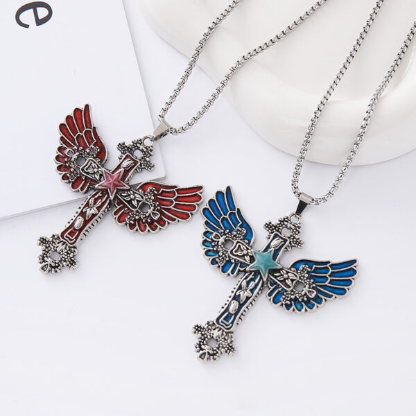 Wholesale Electroplated alloy cross necklace, retro dark style, angel subculture long sweater chain, clavicle chain