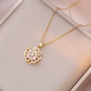 X0104 Gold Pink Rotating Necklace-4