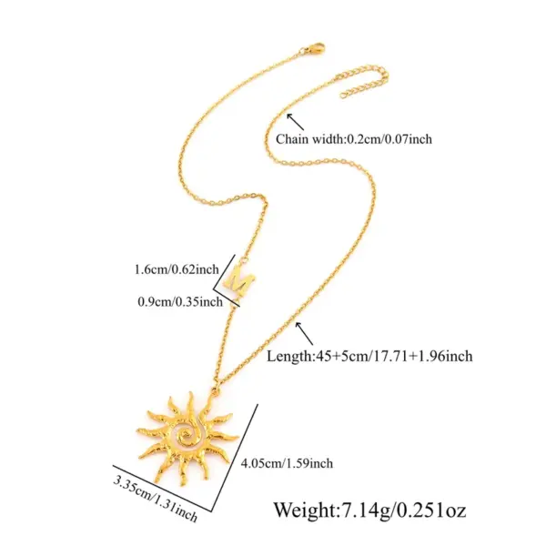 Wholesale Casual Personality Initial Spiral Sun Pendant For Women Gold 201 Stainless Steel Chain Necklace Romantic Simple Style 18K Gold Plated