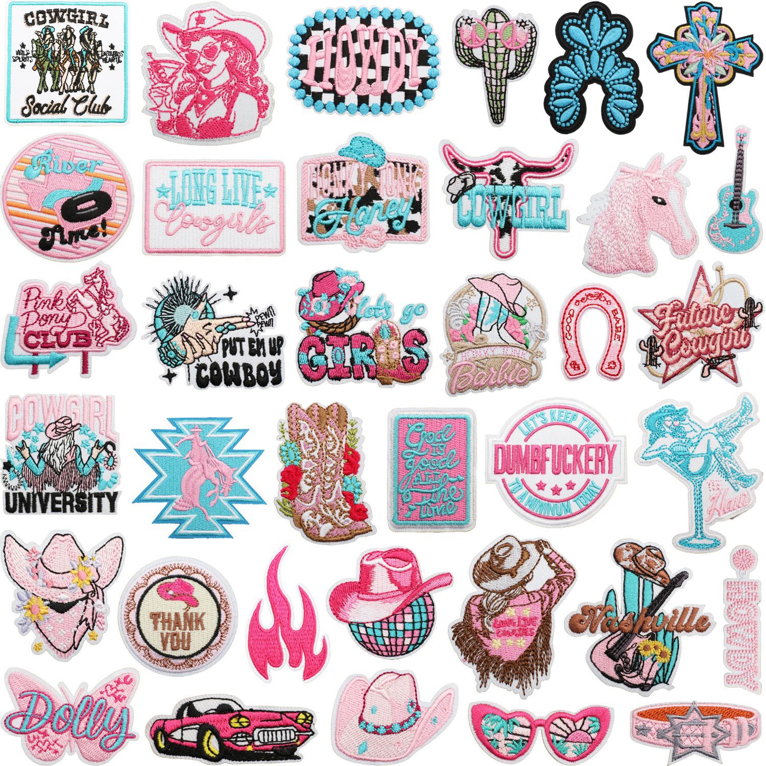 Wholesale Western Denim Embroidery Cloth Sticker Pink Girl Patch Sticker Bag Jacket Dress Up Computer Embroidery Label sports car Chapter Boy