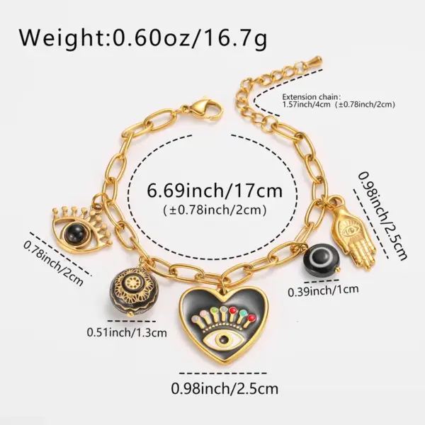 Wholesale Devil's Eye Waterproof Bracelet For Women With 18K Gold Plated 304 Stainless Steel Resin Inlay Cuban Link Chain