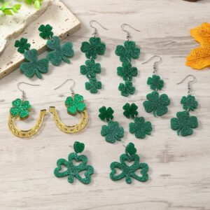 Wholesale Patrick's Day clover love flow sequins horseshoe hollow earrings earrings High sense Carnival European and American