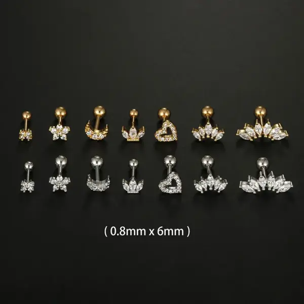 Wholesale 1 Piece 316L Stainless Steel Zircon Ear Cartilage Rings & Studs Moon Heart Shape Flower Waterproof Non Tarnish Surgical Steel Women'S