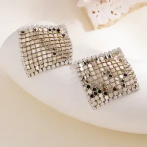 Wholesale Fashion 925 Silver Pin Inlaid Diamond French Earrings Crystal Rhombus Design Rose Gold