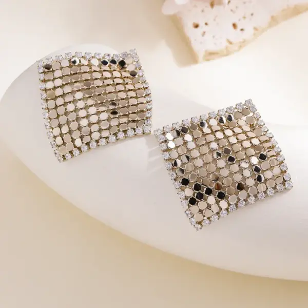 Wholesale Fashion 925 Silver Pin Inlaid Diamond French Earrings Crystal Rhombus Design Rose Gold