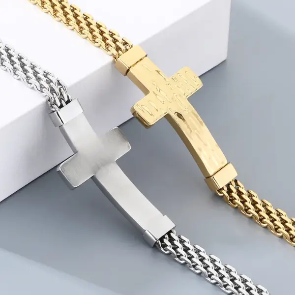 Wholesale Simple Style Cross Bracelet For Men In 304 Stainless Steel With 18K Real Gold Plated PVD Coating 0.03µm