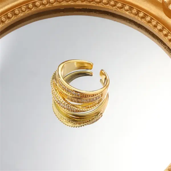 Wholesale Geometric Open Rings For Women, Waterproof Non Tarnish 304 Stainless Steel With Golden PVD Coating And Zircon Inlay