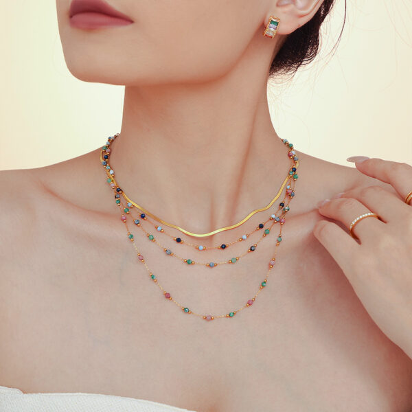 Wholesale Titanium Steel Natural Stone Handmade Beaded Double-layer Necklace