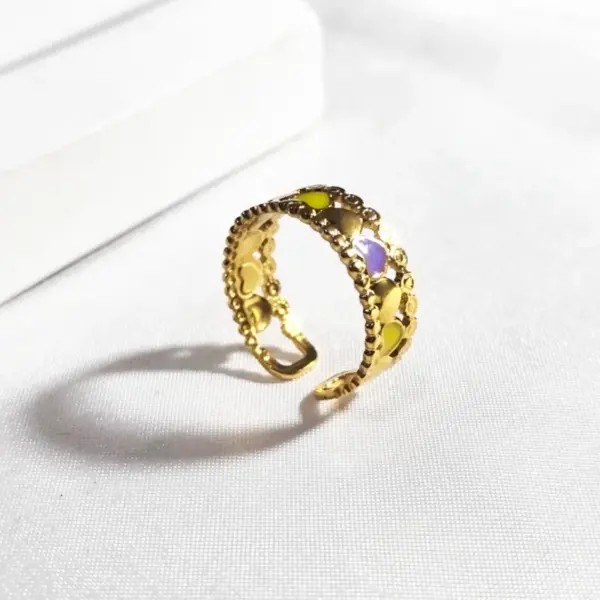 Wholesale 18K Real Gold Plated Vacuum Electroplating Furnace Oil Drop 304 Stainless Steel Ring Vintage Non-Fading Niche Light Luxury Heart Women's Open Ring