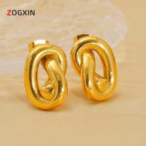 Wholesale European and American Ins Temperament Retro Hong Kong Style Niche High-end Titanium Steel Earrings Women's 18K Gold Plated Irregular Earrings