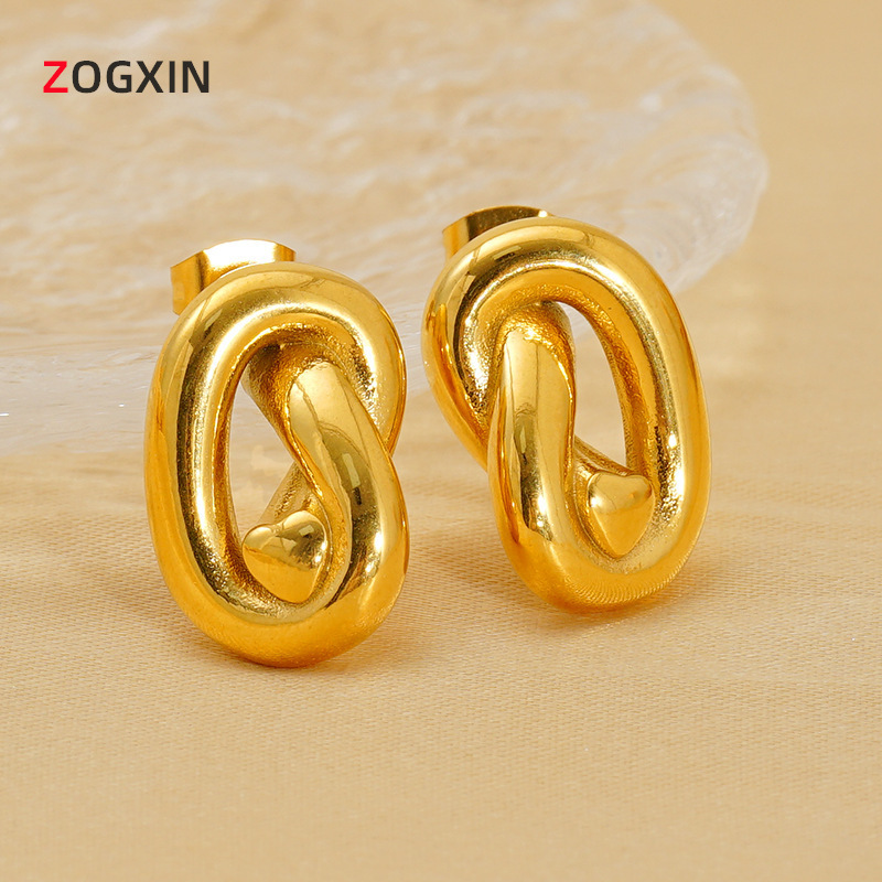 Wholesale European and American Ins Temperament Retro Hong Kong Style Niche High-end Titanium Steel Earrings Women's 18K Gold Plated Irregular Earring