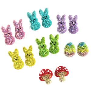 Wholesale Amazon Resurrection Acrylic Shiny Rabbit Earrings Mushroom Cute Fun Fashion Easter Egg Earrings