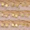 Wholesale Girls' Daily Mini Earrings Fashion 304 Stainless Steel 18K Gold Plated Vacuum Electroplating Cut Flower Leaf Simple Style Earrings