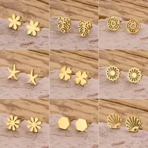 Wholesale Girls' Daily Mini Earrings Fashion 304 Stainless Steel 18K Gold Plated Vacuum Electroplating Cut Flower Leaf Simple Style Earrings