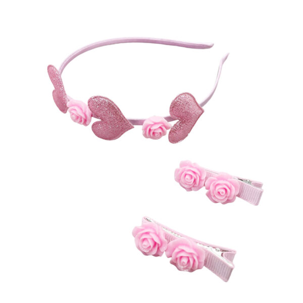 oly-1b17ee1cef384ebd4b1480837dea13a4 Wholesale pink love headdress suit Valentine's Day Sequined Love headband children's resin rose hairpin hair accessories