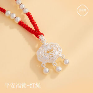 Ping An Fu Lock about 2g-red rope silver beads / Sterling silver