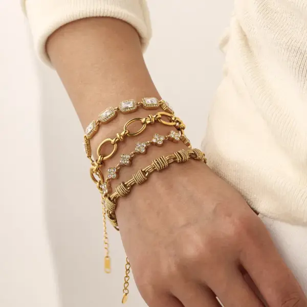Wholesale Round Easter Bracelet For Women In 18K Real Gold Plated 304 Stainless Steel With Rhinestones And 0.03µm Plating Thickness