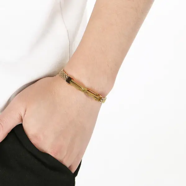 Wholesale Geometric Simple Style Men's Bracelet In 304 Stainless Steel With 18K Real Gold Plated PVD Coating 0.03µm