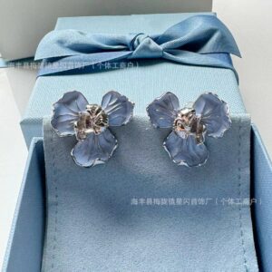 oly-1b3246b0e0c2a0dec3915bb68b69744e Wholesale HEFANG blue iris earrings elegant temperament dopamine small flower wind silver earrings Valentine’s Day gift