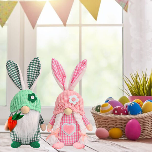 oly-1b350456eeb063bae9cb829661578e92 Wholesale Easter faceless doll checkered rabbit ears desktop decoration rabbit holiday decorations