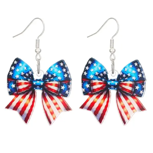 oly-1b436bcfbce1101341cb87ea89522291 Wholesale 1 Pair Vintage Style Classic Style American Flag Flower Bow Knot Acrylic Drop Earrings