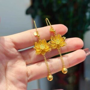 oly-1b54b13dad8930f2e256892c0a447457 Wholesale Ancient style gold-plated lotus earrings, a perfect wedding accessory, a Valentine's Day gift for your girlfriend.
