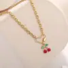 Wholesale Ion Plating (IP) 18K Gold Plated Cherry 304 Stainless Steel Classic Style Waterproof Non Tarnish 304 Stainless Steel Pendant Necklace