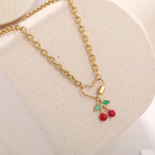 Wholesale Ion Plating (IP) 18K Gold Plated Cherry 304 Stainless Steel Classic Style Waterproof Non Tarnish 304 Stainless Steel Pendant Necklace