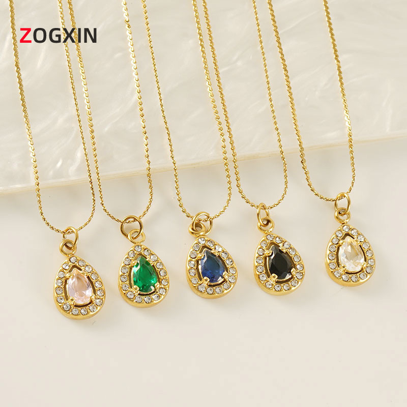 Wholesale Europe and the United States hot new water drop zircon necklace female ins temperament 18K stainless steel pendant clavicle chain jewelry