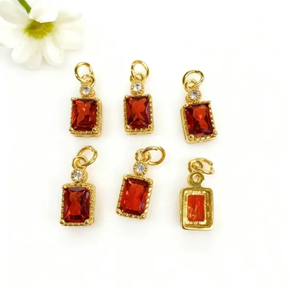 Wholesale 18K Gold Plated Copper Color Retention Rectangular Colorful Zircon Twelve Constellation Stone Pendant DIY Jewelry Hanging Water Plated Imitation Gold Geometric