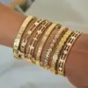 Wholesale Vacuum Electroplating (In Furnace) Plated 18K Real Gold 304 Stainless Steel Zircon V-shaped Cross Flower Electroplating Inlaid Bracelet For Women