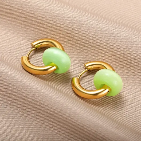 oly-1baebc6a234fa2d19d7259fc79275345 Wholesale 2pcs/set Green Natural Stone Jewelry Set 18K Gold Plated Stainless Steel Open Bracelet Earrings Waterproof Simple Style Basic Two-Piece Natural Stone Jewelry Set Accessories Wholesale Christmas Birthday Gift Choice