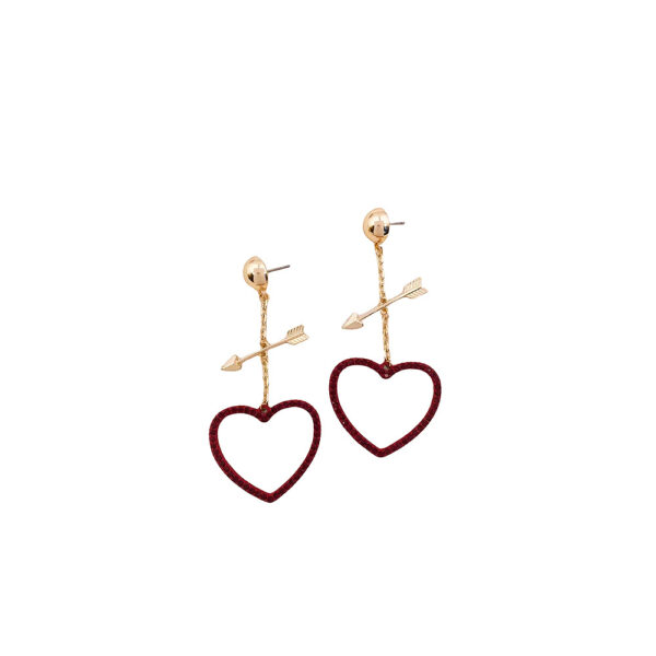 Wholesale Red Love Earrings Pierce Heart with One Arrow Advanced Qingdao Jewelry Ladies Valentine's Day Gift