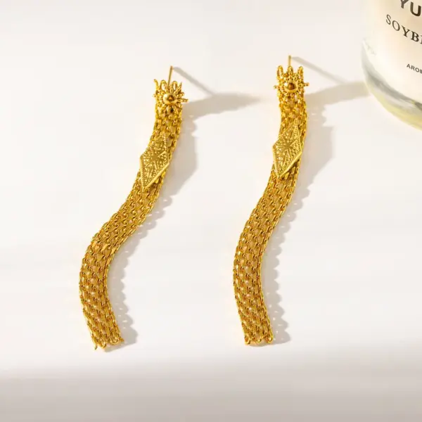 oly-1bc4ae3cbb3eaf5da790449263cd8db5 Wholesale Independence Day Sun Jewelry Set For Women, 18K Gold Plated 304 Stainless Steel With 0.03µm Coating And Mesh Chain