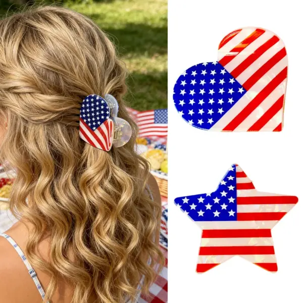 Wholesale American Flag Hair Claws For Women, Acrylic Hairpin Accessories Featuring Independence Day Design