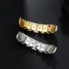 Wholesale Geometric Grillz In 304 Stainless Steel With Zircon Inlay, Waterproof Non Tarnish, PVD Coated Golden Plated With 0.01µm Thickness