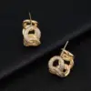 Wholesale New Style Geometric Stud Earrings For Women In 14K Real Gold Plated Copper With 925 Sterling Silver Posts And Zircon Inlay
