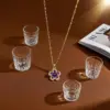 Wholesale Women’s Flowers Pendant Necklace With Inlay Artificial Rhinestones, 18K Real Gold Plated Copper, Water Plating, Lip Chain