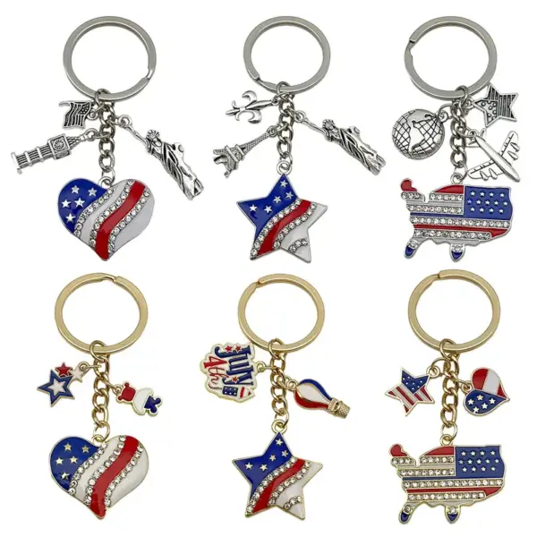 Wholesale Independence Day Flag Heart Star American European Style Keychain Earring Pendant Alloy Crafted Festive Fashion Accessory