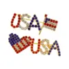 Wholesale Fashionable Alloy Diamond Embedded Heart Shaped Lapel Pins Women's Clothing Accessories USA Flag Letter Brooch Pin Trendy Geometric Pattern
