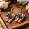 Wholesale Retro Print Slippers Drop Earrings For Women In White & Red With 304 Stainless Steel Ear Pins