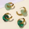 Wholesale JD Jewelry Fashion High-End Feel Earrings Natural Green Titanium Steel Gold-Plated Vacuum Electroplating Geometric Pattern Pink Crystal Bread Hoop Earrings