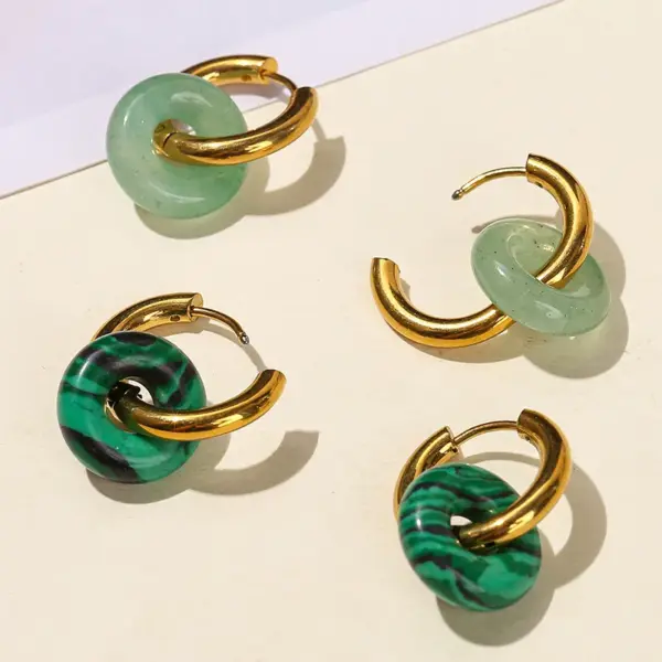 Wholesale JD Jewelry Fashion High-End Feel Earrings Natural Green Titanium Steel Gold-Plated Vacuum Electroplating Geometric Pattern Pink Crystal Bread Hoop Earrings