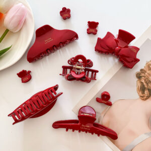 Wholesale Red Bow Acetic Acid Grab Clip High-grade Shark Clip Tanabata Valentine's Day French Fashion Back Head Hairpin for Women
